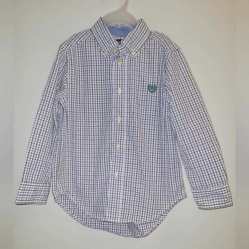 Chaps Ralph Lauren Boys 4T Purple Black Check Button Down Cotton Blend Shirt